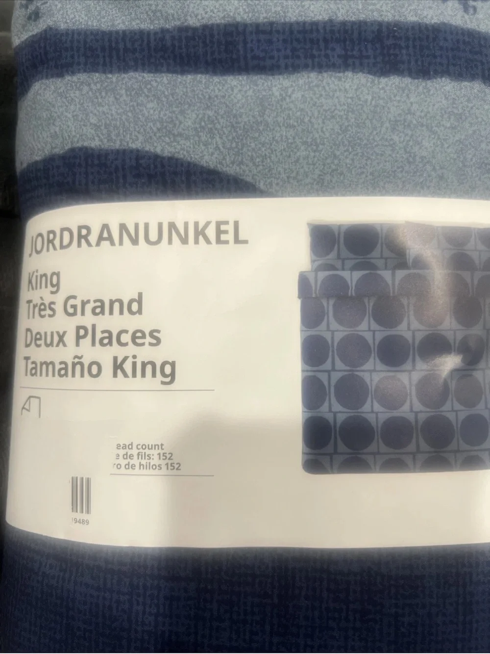 Ikea JORDRANUNKEL King Duvet Cover & 2 Pillowcases Bed Set Dark Blue Circles